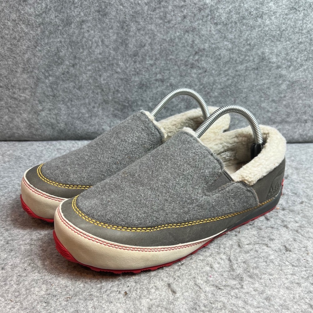 Sorel Nakiska Slipper II Womens Quarry Grey Felt Suede Faux Fur Lining Size 10